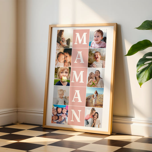 Affiche photo Pêle-Mêle "MAMAN" avec 10 Photos | Cadeau Fête des Mères | Poster Définition Maman |  Idée Cadeau Anniversaire