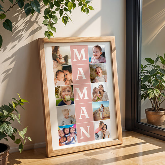 Affiche photo Pêle-Mêle "MAMAN" avec 10 Photos | Cadeau Fête des Mères | Poster Définition Maman |  Idée Cadeau Anniversaire