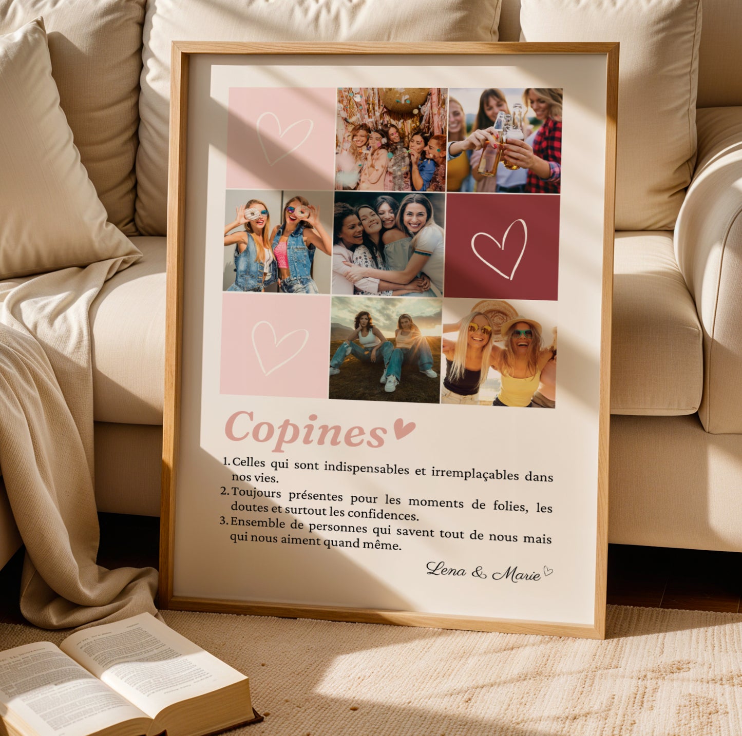Affiche pour copines / amies / BFF personnalisée avec mosaïque photo et définition du mot « copine »