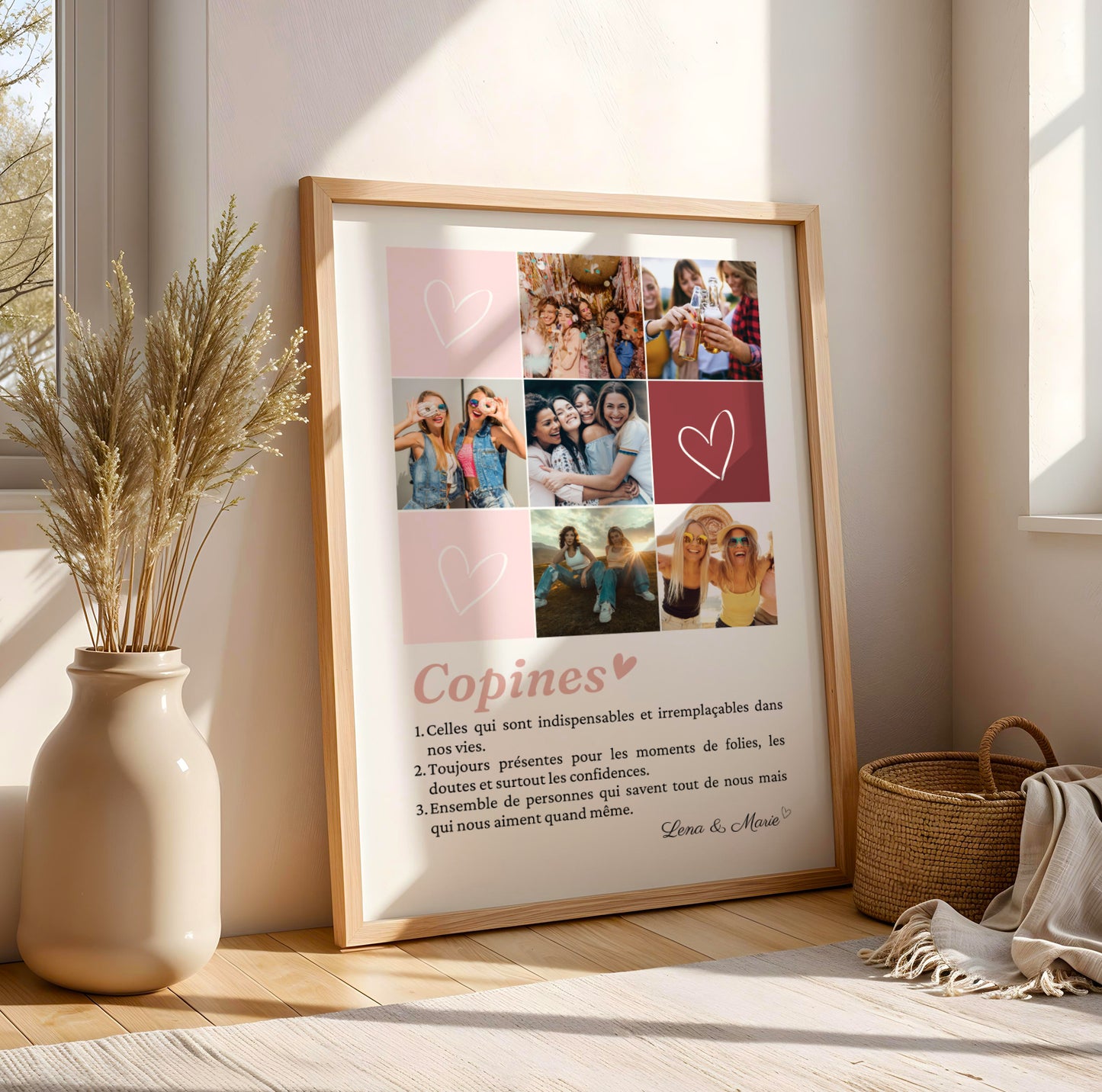 Affiche pour copines / amies / BFF personnalisée avec mosaïque photo et définition du mot « copine »