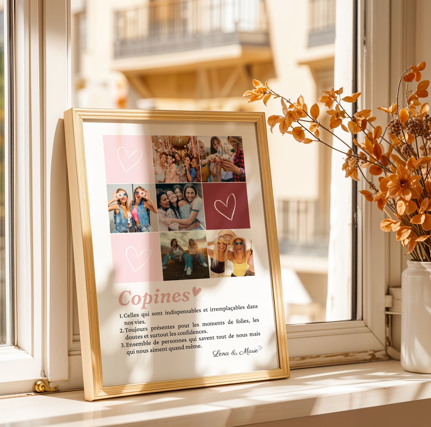 Affiche pour copines / amies / BFF personnalisée avec mosaïque photo et définition du mot « copine »