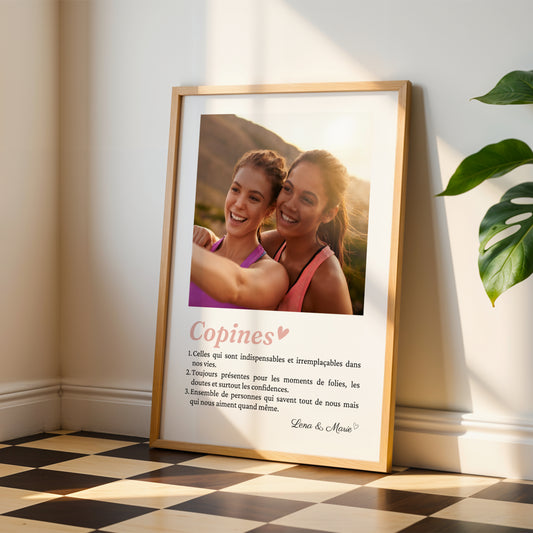 Affiche pour copines / amies / BFF personnalisée avec mosaïque photo et définition du mot « copine »