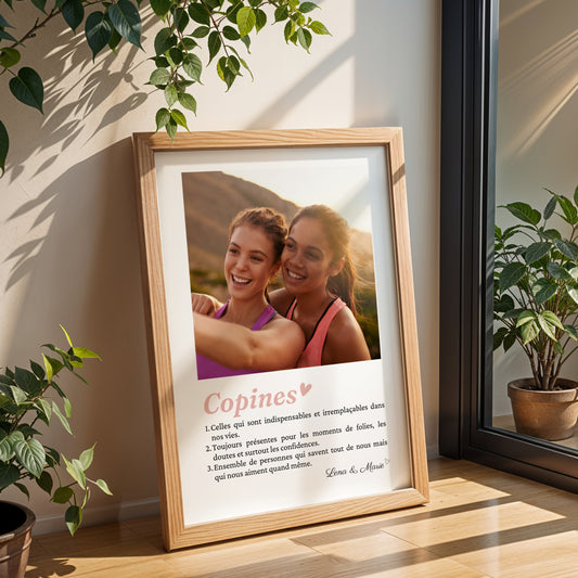 Affiche pour copines / amies / BFF personnalisée avec mosaïque photo et définition du mot « copine »
