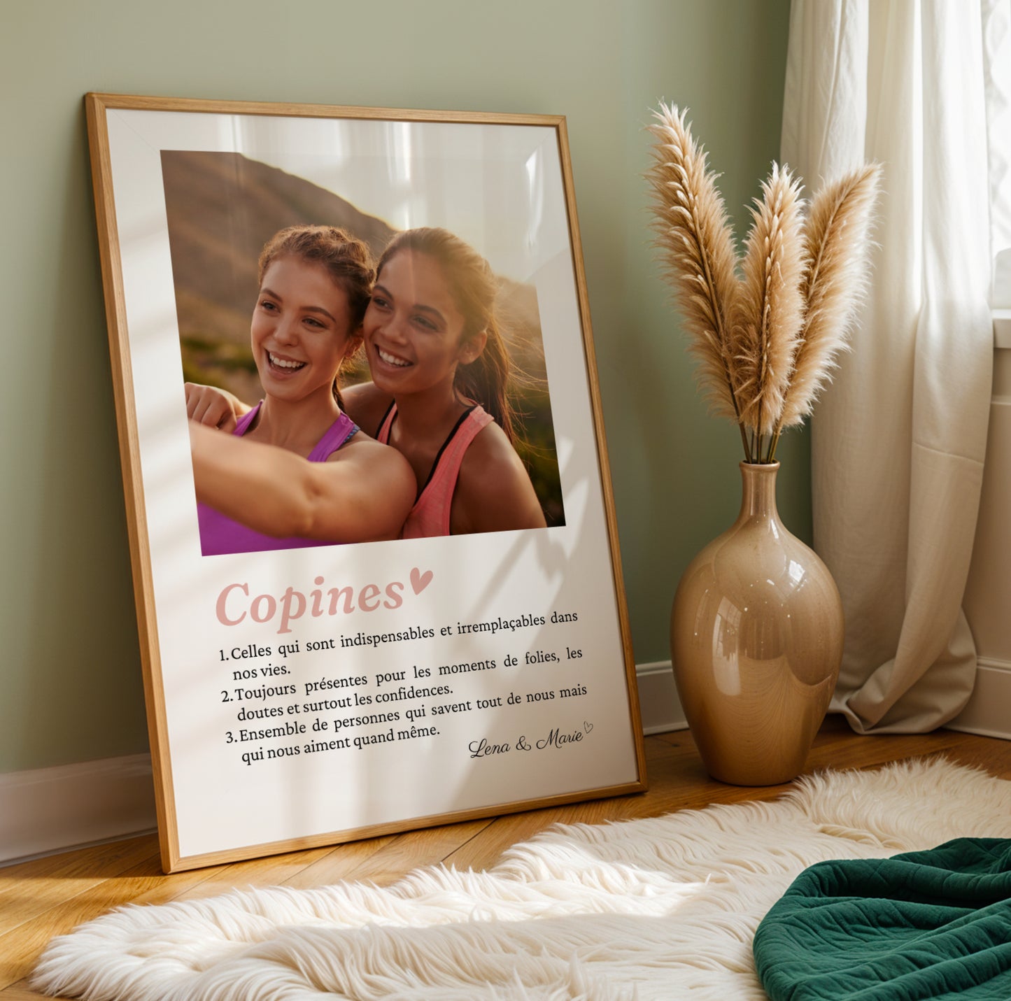Affiche pour copines / amies / BFF personnalisée avec mosaïque photo et définition du mot « copine »