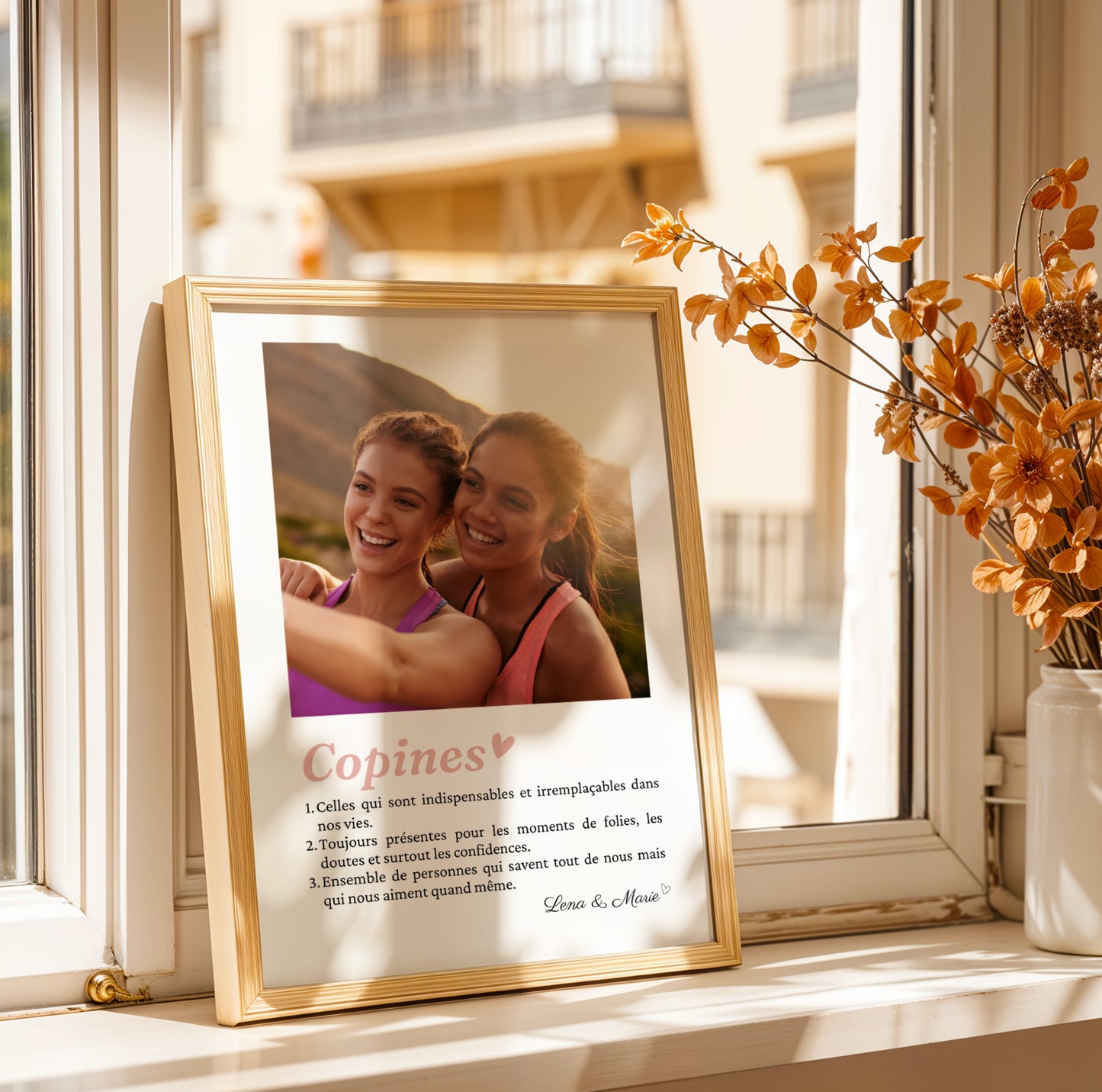 Affiche pour copines / amies / BFF personnalisée avec mosaïque photo et définition du mot « copine »