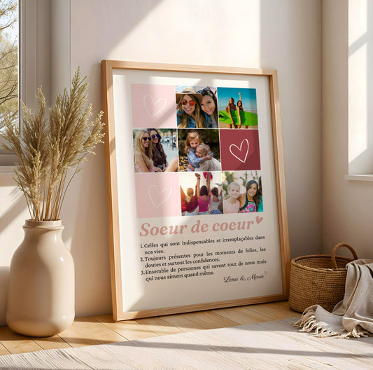 Affiche « Sœur de cœur » personnalisée avec photos et définition  - cadeau personnalisée BFF Meilleures amies