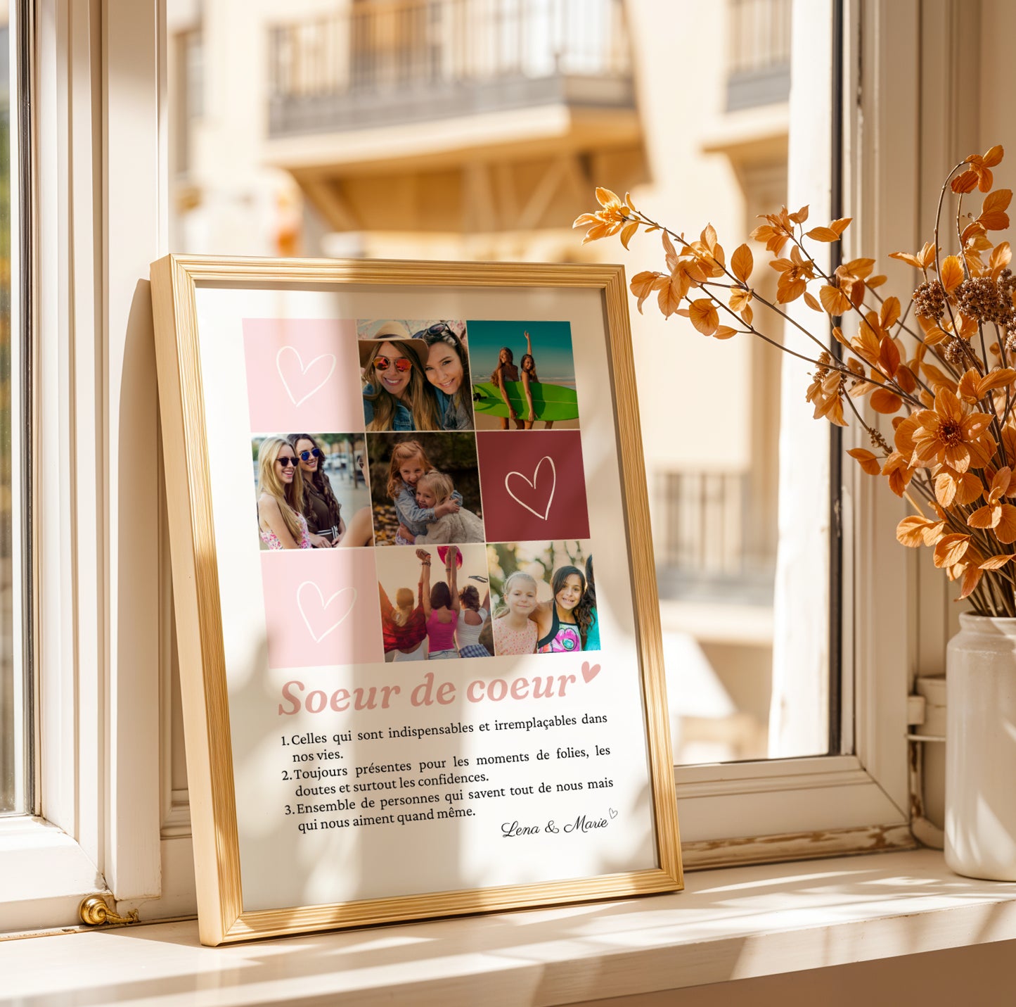 Affiche « Sœur de cœur » personnalisée avec photos et définition  - cadeau personnalisée BFF Meilleures amies