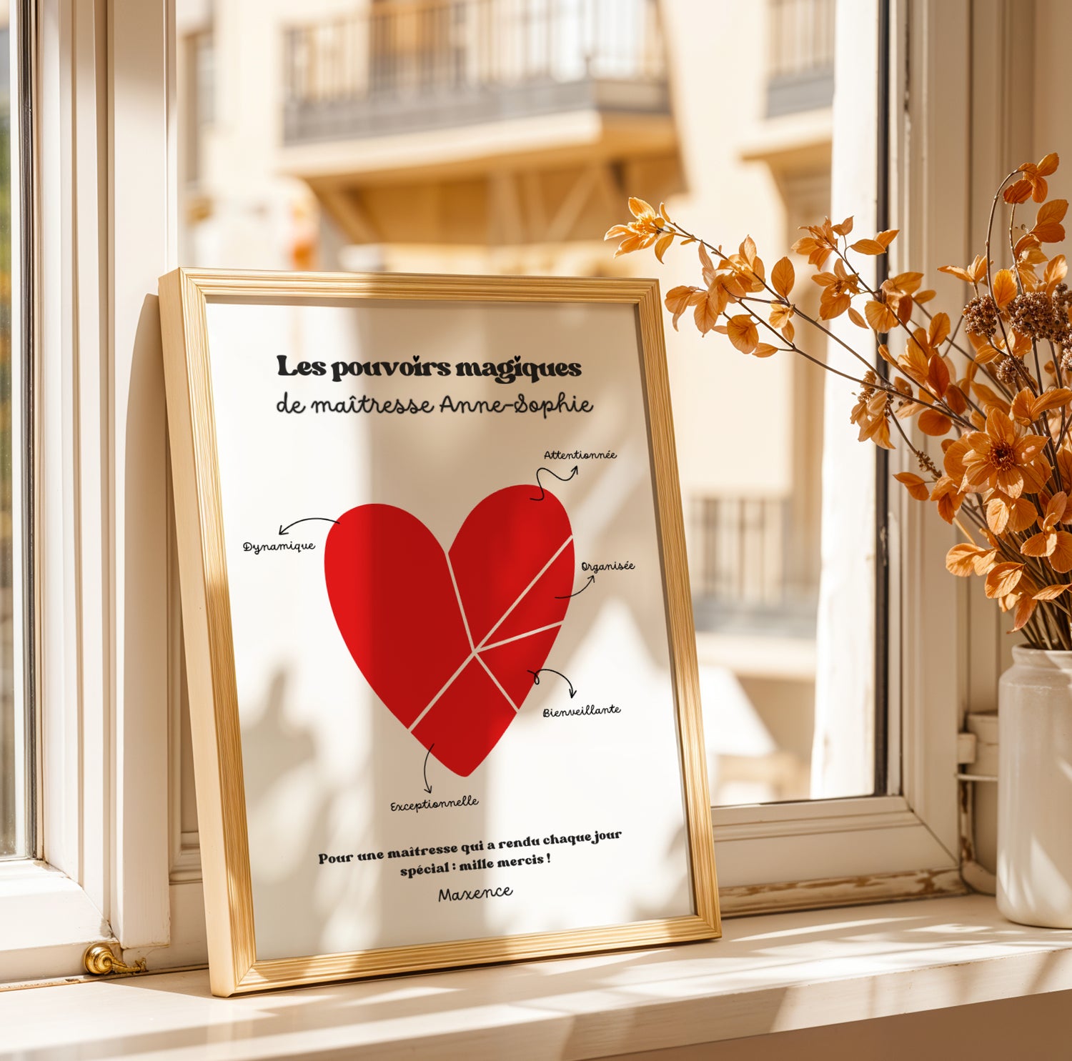 Affiche Cœur Maîtresse Personnalisée – Cadeau Maîtresse Original Fin d'Année Maternelle Primaire - Image 1