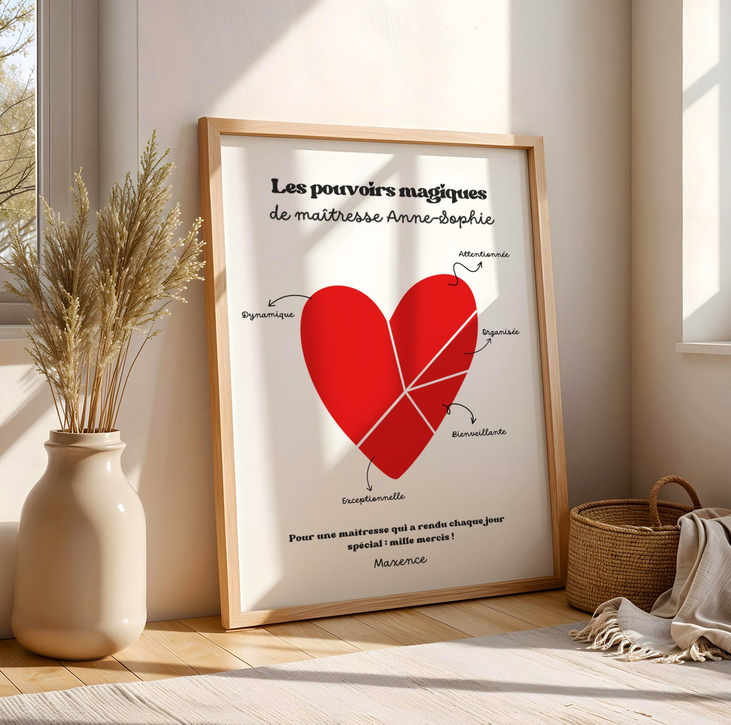 Affiche Cœur Maîtresse Personnalisée – Cadeau Maîtresse Original Fin d'Année Maternelle Primaire - Image 5