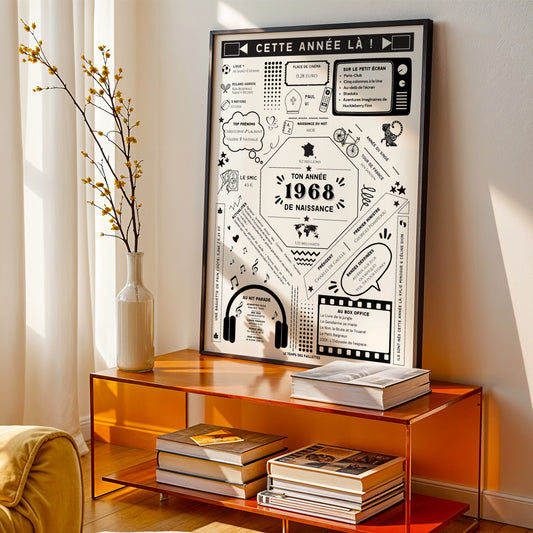 Affiche 1968 Personnalisée – Cadeau Anniversaire 58 Ans Faits Historiques & Coût de la Vie