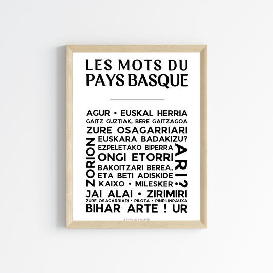 Affiche mots basque - Affiche pays basque - Poster EUSKAL - Poster Euskal Herria  par Le Temps des Paillettes - Le Temps des Paillettes