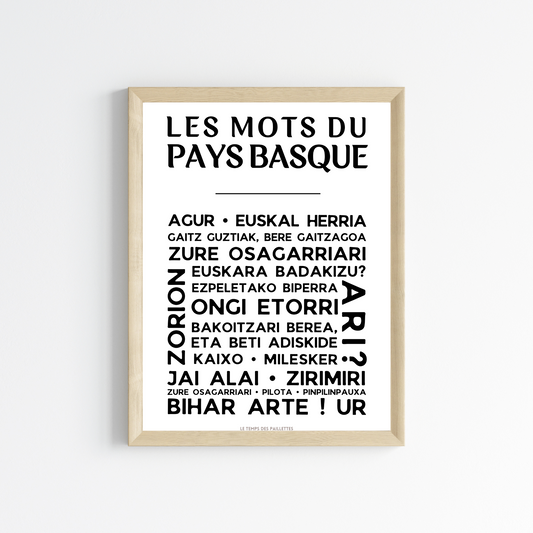 Affiche mots basque - Affiche pays basque - Poster EUSKAL - Poster Euskal Herria par Le Temps des Paillettes - Le Temps des Paillettes