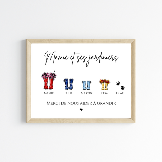 Affiche mamie et bottes de pluie - Affiche mamie personnalisée - cadeau mamie personnalisée par Le Temps des Paillettes - Le Temps des Paillettes