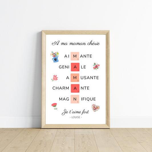 Affiche maman scrabble personnalisée - Cadeau fête des mères - cadeau pour maman par Le Temps des Paillettes - Le Temps des Paillettes