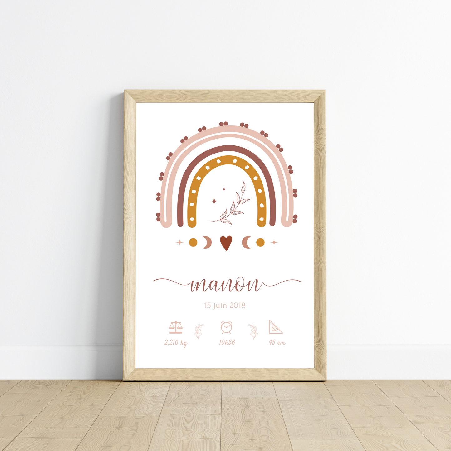 Affiche bébé arc en ciel bohème -  cadeau naissance  personnalisé terracotta   par Le Temps des Paillettes - Le Temps des Paillettes