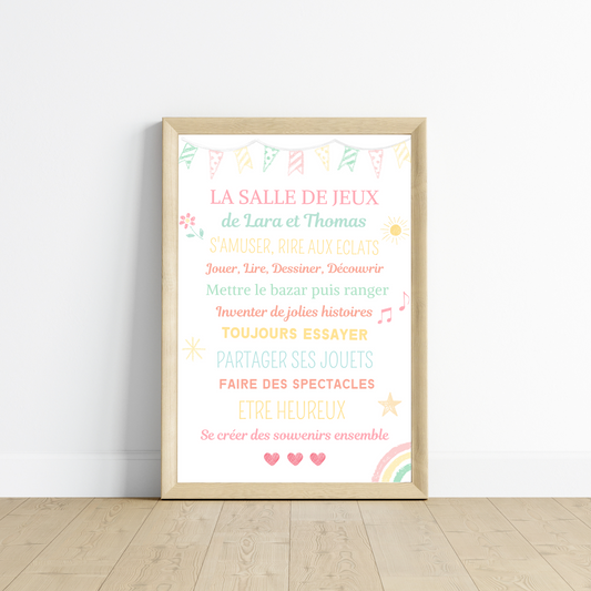 Affiche salle de jeux enfant - les règles de la salle de jeux par Le Temps des Paillettes - Le Temps des Paillettes