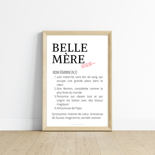 Affiche Définition belle mère personnalisée - Cadeau fête des mères - cadeau pour belle maman par Le Temps des Paillettes - Le Temps des Paillettes