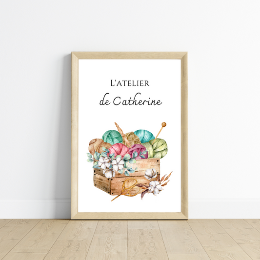 Affiche Atelier de Tricot Personnalisée - Affiche couturière tricoteuse personnalisée par Le Temps des Paillettes - Le Temps des Paillettes