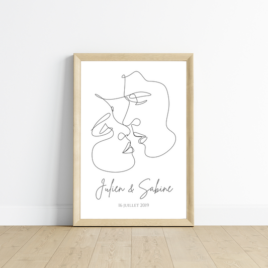 Affiche couple personnalisée - Affiche couple single line avec prénoms par Le Temps des Paillettes
