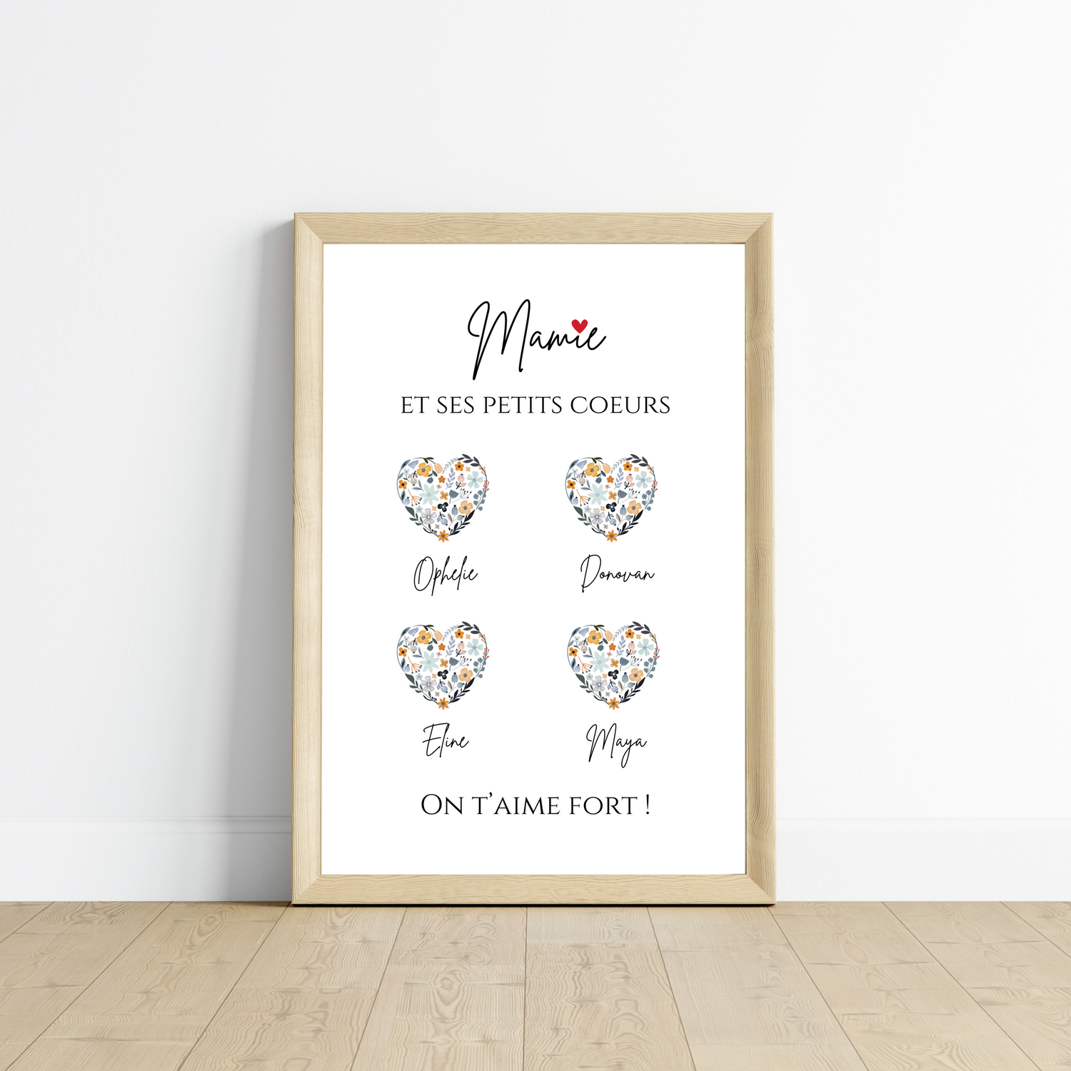 Affiche mamie coeur personnalisée  - Affiche mamie avec prénoms petits enfants par Le Temps des Paillettes - Le Temps des Paillettes