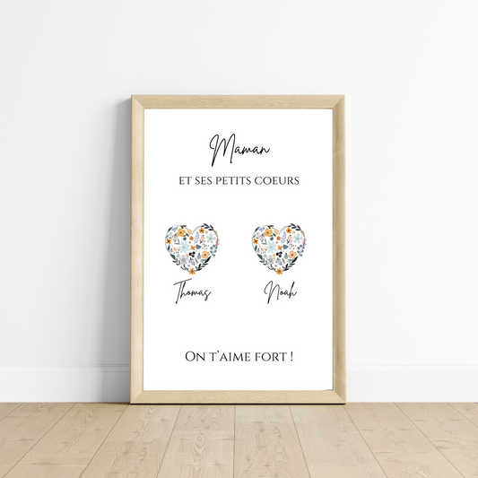 Affiche maman personnalisée - maman et ses petits coeurs par Le Temps des Paillettes - Le Temps des Paillettes