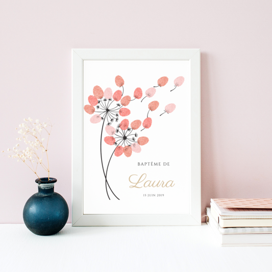Arbre à empreintes pissenlit pour baptême / anniversaire - Affiche empreinte personnalisée par le Temps des Paillettes - Le Temps des Paillettes
