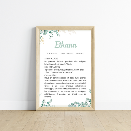 Affiche prénom enfant eucalyptus , étymologie & caractère  prénom par Le Temps des Paillettes