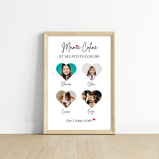 Affiche mamie coeurs et photo personnalisée - Affiche mamie avec prénoms petits enfants par Le Temps des Paillettes - Le Temps des Paillettes