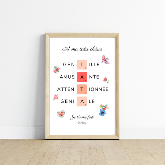Affiche tata scrabble personnalisée - cadeau pour tata personnalisé  par Le Temps des Paillettes - Le Temps des Paillettes