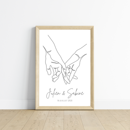 Affiche couple mains single line - Affiche couple minimaliste - Cadeau de Saint valentin par Le Temps des Paillettes