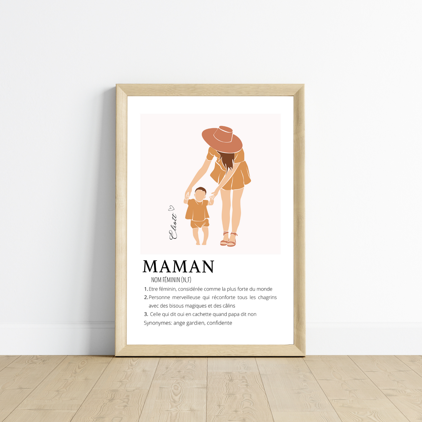 Affiche définition maman personnalisée avec illustration abstract et prénom enfant par Le Temps des Paillettes