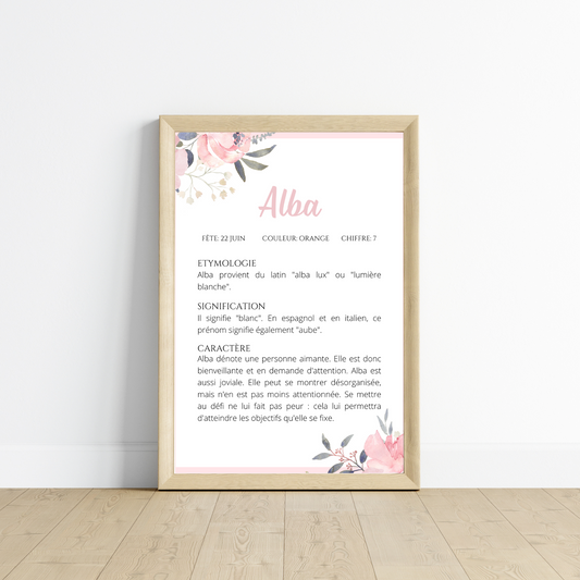 Affiche définition prénom enfant - affiche étymologie & caractère par Le Temps des Paillettes - Le Temps des Paillettes