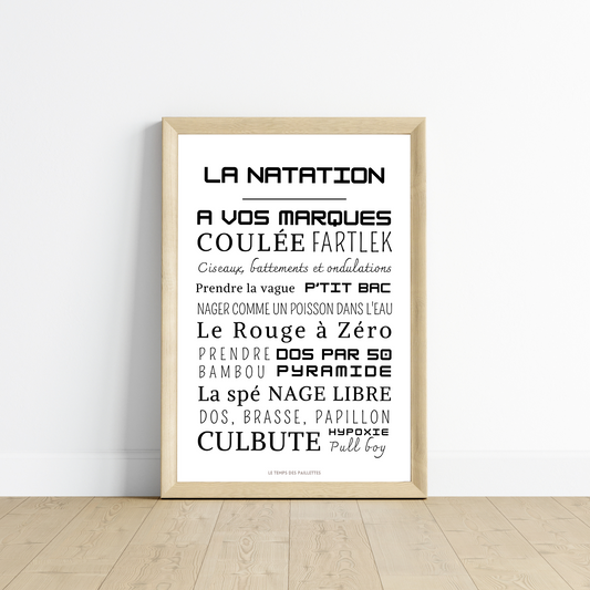 Affiche natation - Affiche mots et expressions de natation - Poster natation par Le Temps des Paillettes - Le Temps des Paillettes