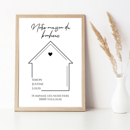 Affiche famille minimaliste, Affiche Maison personnalisée avec prénoms - Cadeau personnalisé par Le Temps des Paillettes - Le Temps des Paillettes