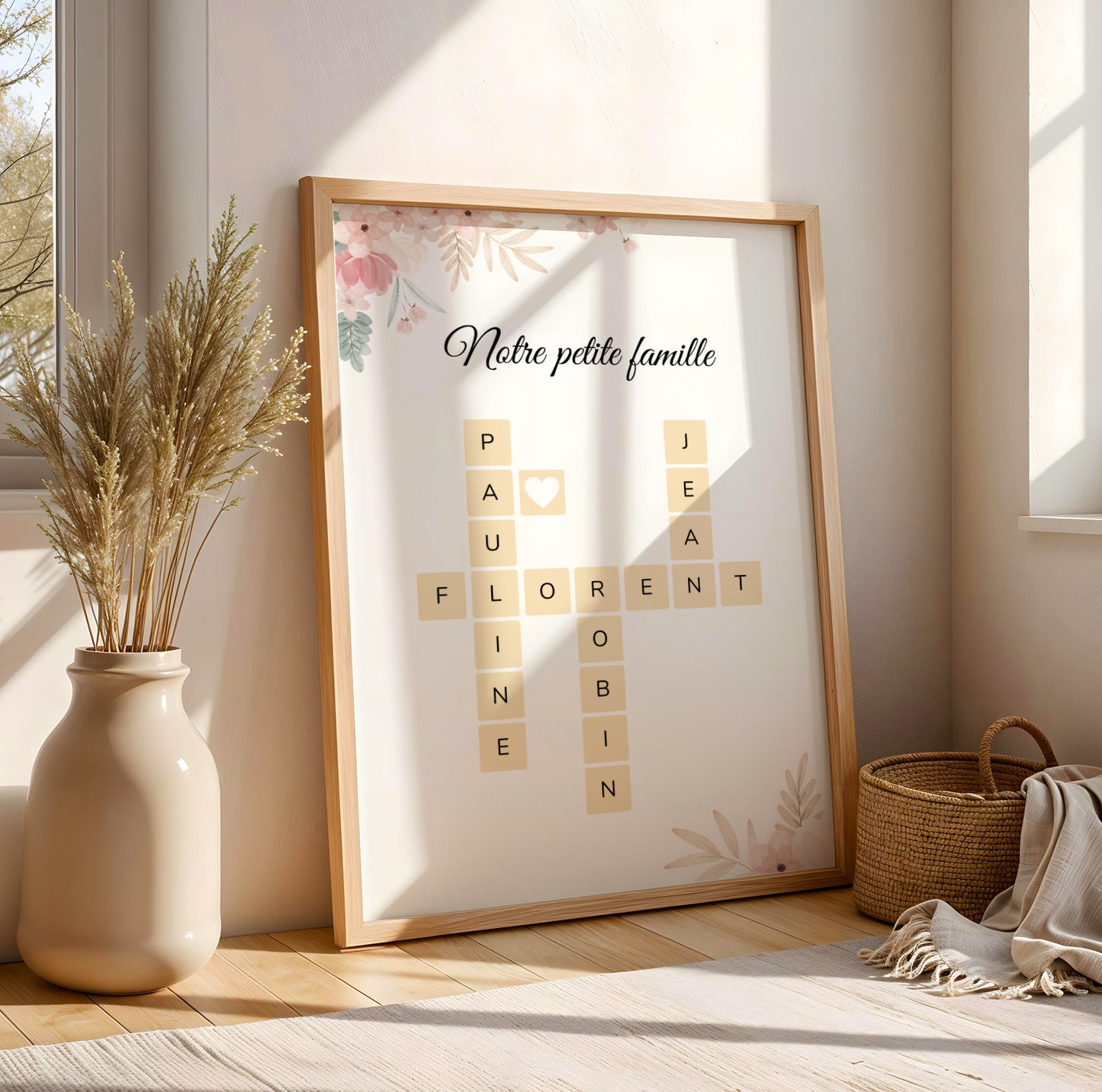 Affiche Scrabble Pêle-Mêle Famille Personnalisée Rose – Prénoms Entrelacés Cadeau Noël Anniversaire - Image 3
