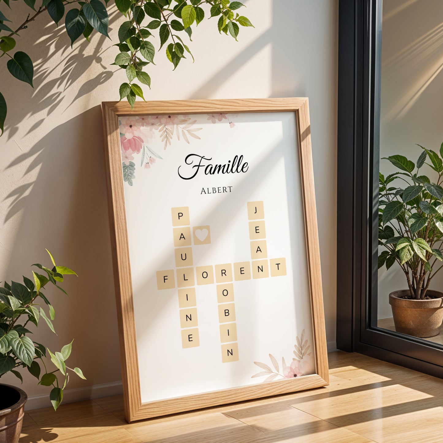 Affiche Scrabble Pêle-Mêle Famille Personnalisée Rose – Prénoms Entrelacés Cadeau Noël Anniversaire - Image 5