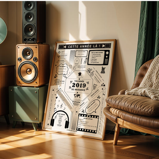 Affiche date de naissance 2019 - Affiche d'anniversaire - Carte année de naissance par Le Temps des Paillettes
