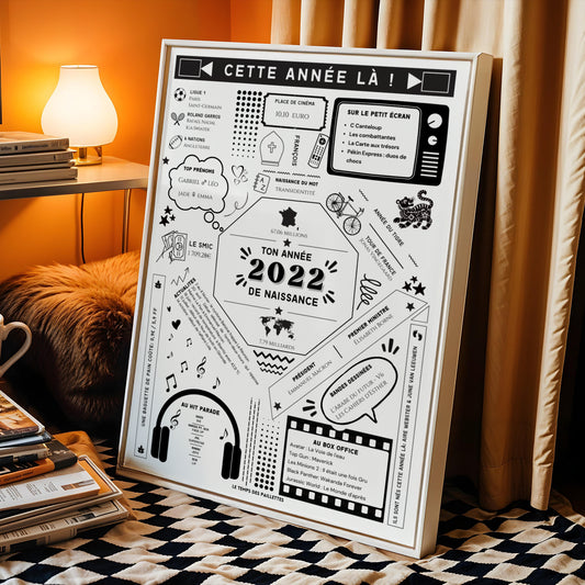 Affiche date de naissance 2022 - Affiche d'anniversaire - Carte année de naissance par Le Temps des Paillettes