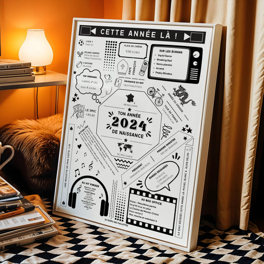 Affiche 2024 Personnalisée – Cadeau Anniversaire 2 Ans Faits Historiques & Coût de la Vie