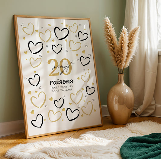 Anniversaire 20 ans - Affiche raisons pour lesquelles nous t’aimons