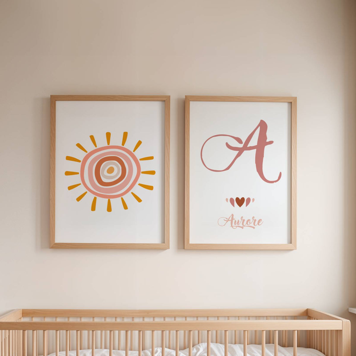 Lot 3 Affiches Chambre Bébé Bohème Cœur Rose Aquarelle – Galerie Murale Personnalisée Prénom Cadeau Naissance Fille - Image 3