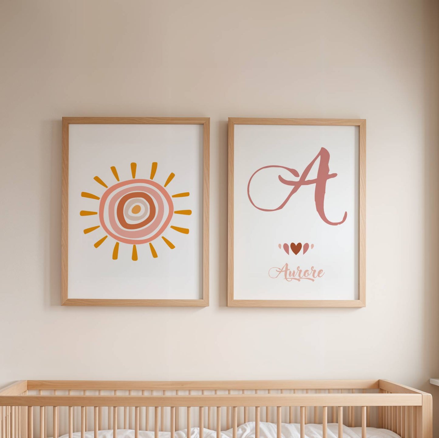 Lot 3 Affiches Chambre Bébé Bohème Cœur Rose Aquarelle – Galerie Murale Personnalisée Prénom Cadeau Naissance Fille - Image 3