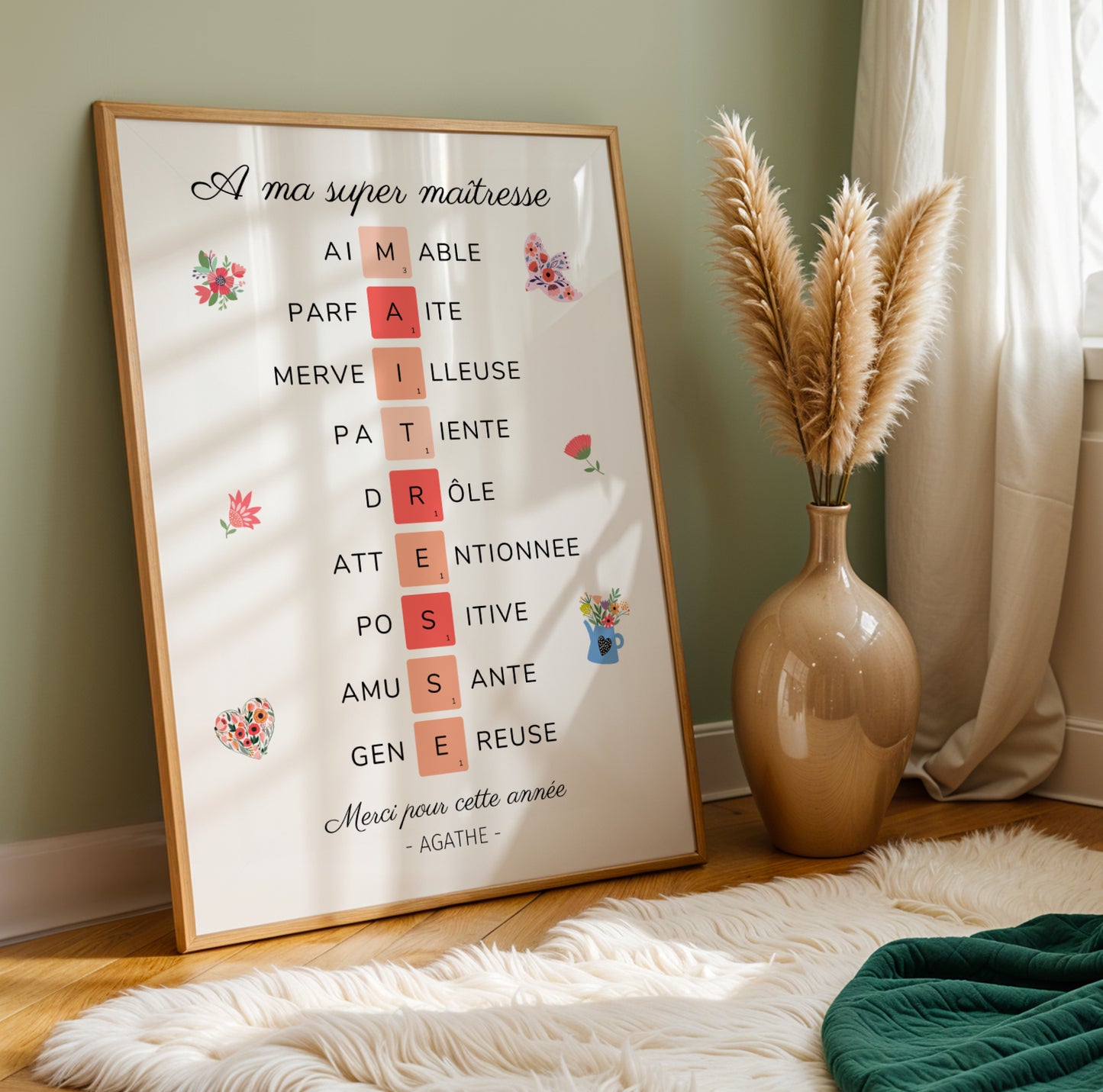 Affiche Scrabble Maîtresse Personnalisée – Cadeau Fin d'Année Scolaire Original - Image 3
