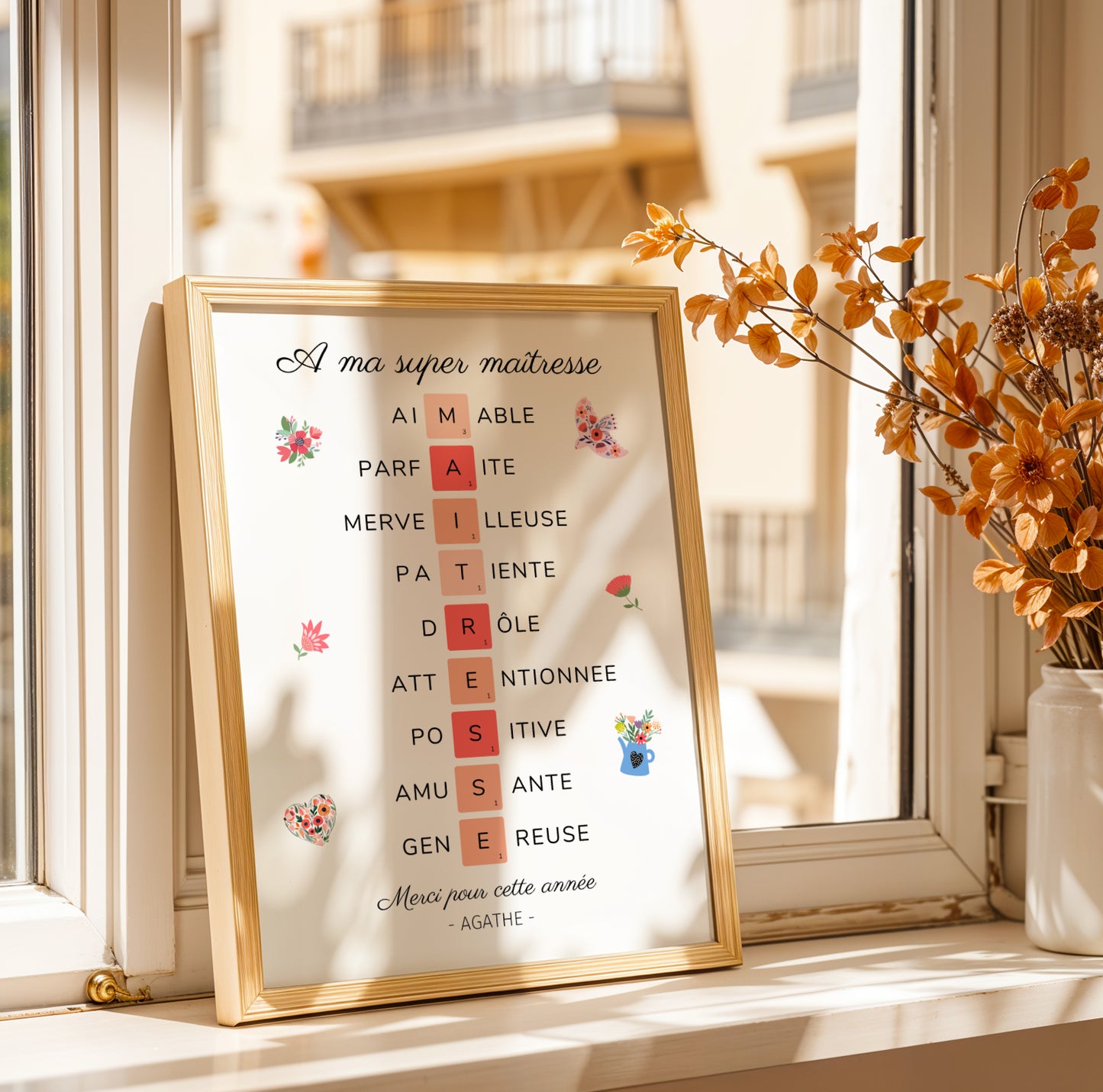 Affiche Scrabble Maîtresse Personnalisée – Cadeau Fin d'Année Scolaire Original - Image 4