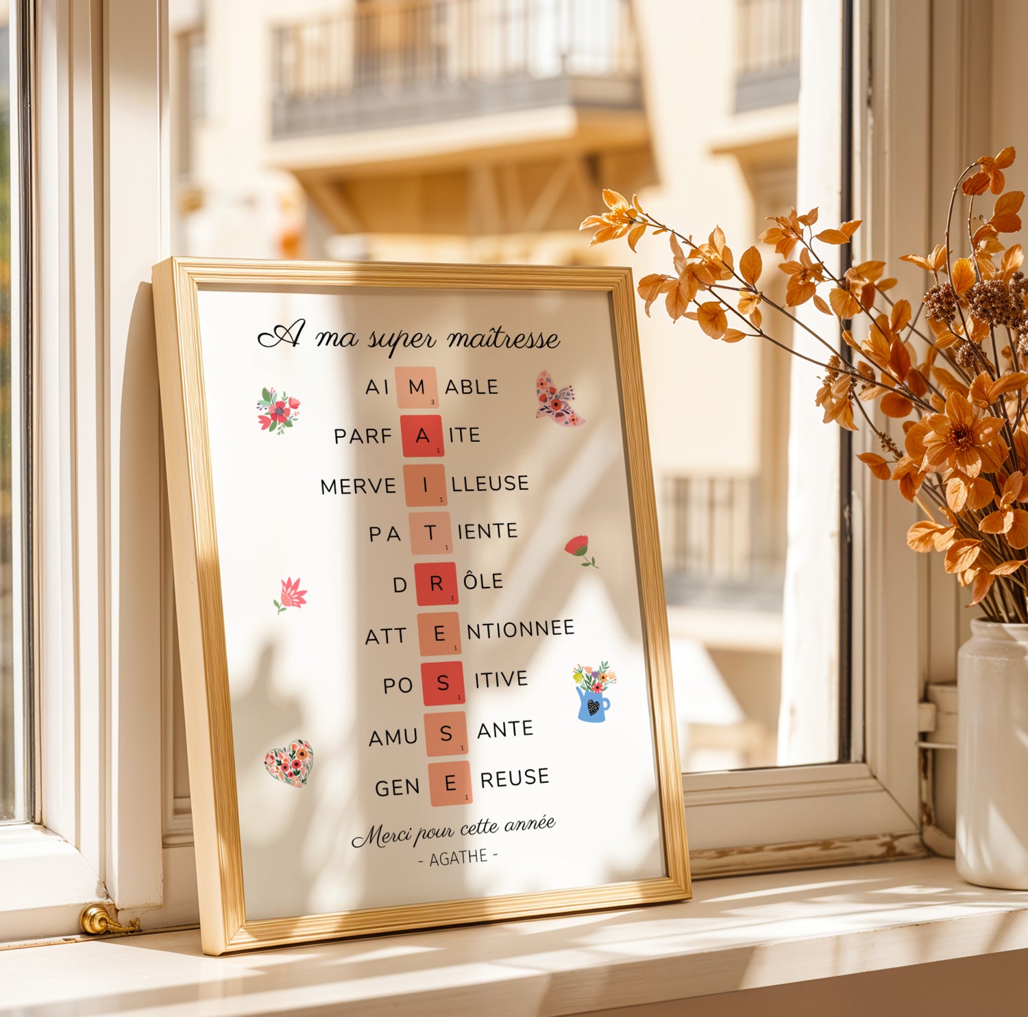Affiche Scrabble Maîtresse Personnalisée – Cadeau Fin d'Année Scolaire Original - Image 4