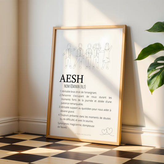 Affiche Définition AESH Personnalisée – Cadeau AESH Original Fin d'Année Scolaire