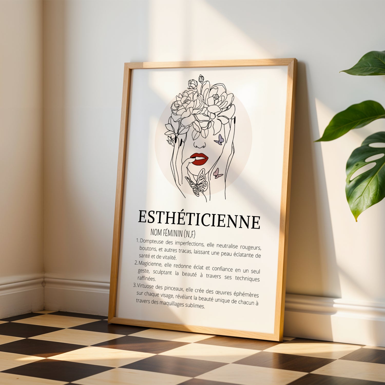 Affiche définition esthéticienne avec illustration single line - Image 1