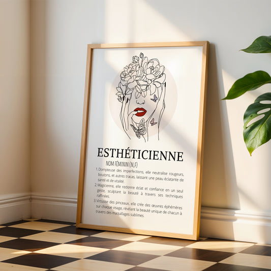 Affiche définition esthéticienne avec illustration single line
