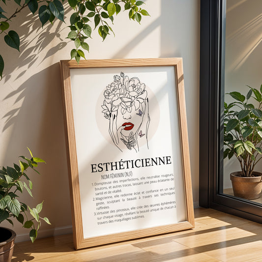 Affiche définition esthéticienne avec illustration single line