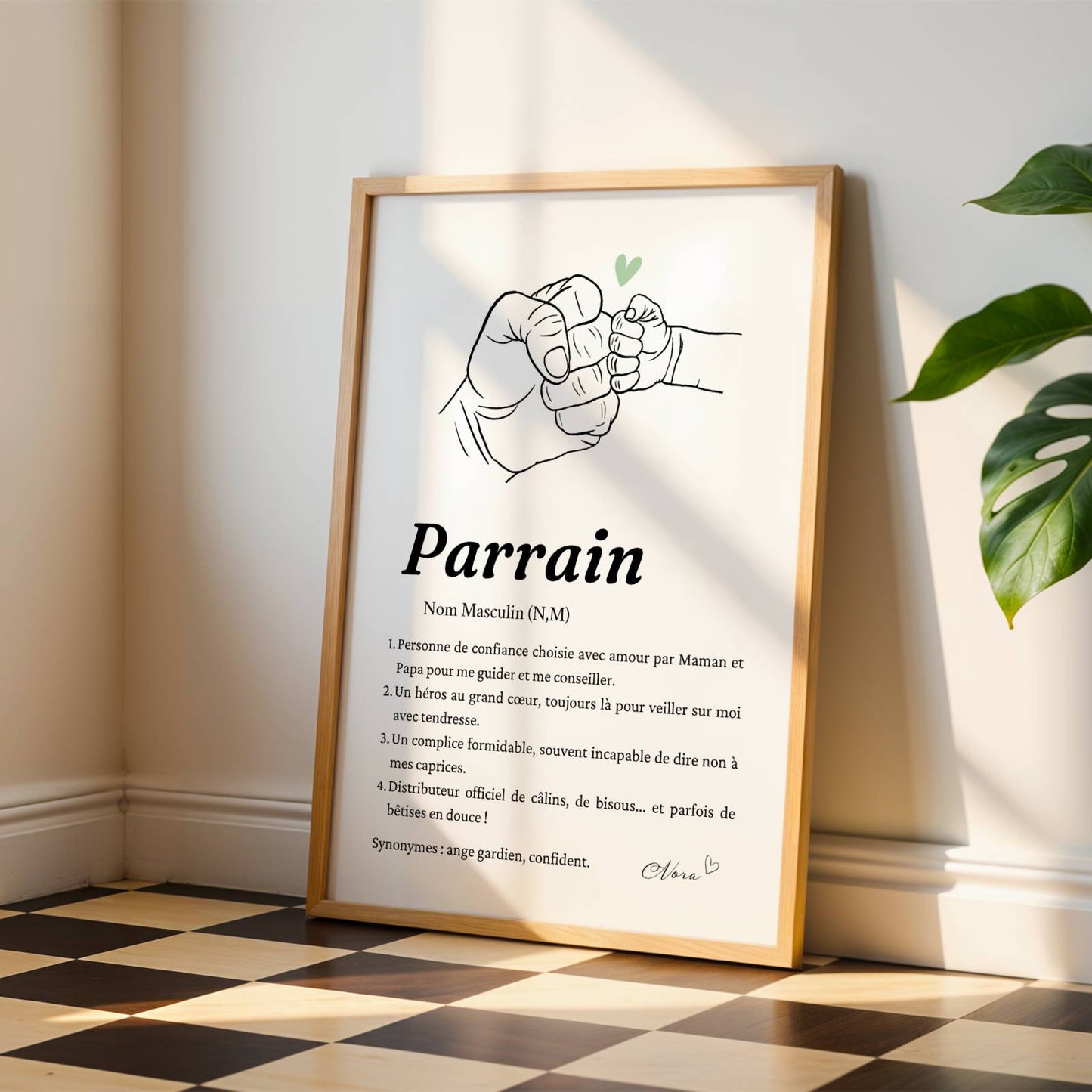 Affiche définition parrain - cadeau pour parrain - décoration single line par Le Temps des Paillettes